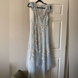 BCBGMaxAzria Light Blue Maxi Dress with White Floral Accents